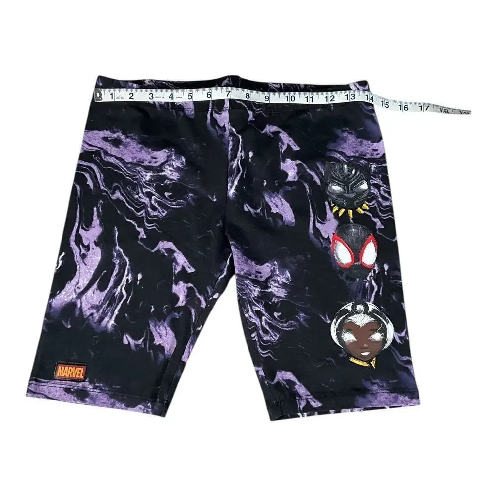 Marvel Logo Kids T-Shirt and Shorts Set Teams Up Size XL 14 Black Purple Yellow